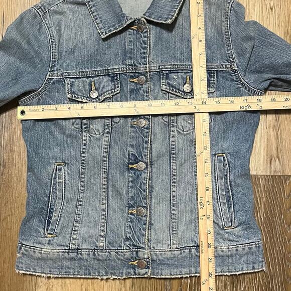 VTG J.Crew Denim Trucker Jacket Womens Size M Distressed 100% Cotton Y2K 90 Fall - Picture 7 of 8